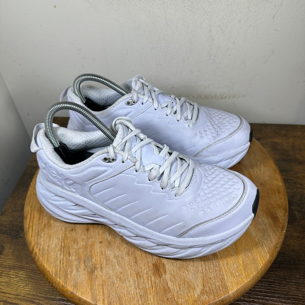 Hoka One One Bondi SR White Leather Slip Resistant Shoes 1110521 WHT Womens 8.5